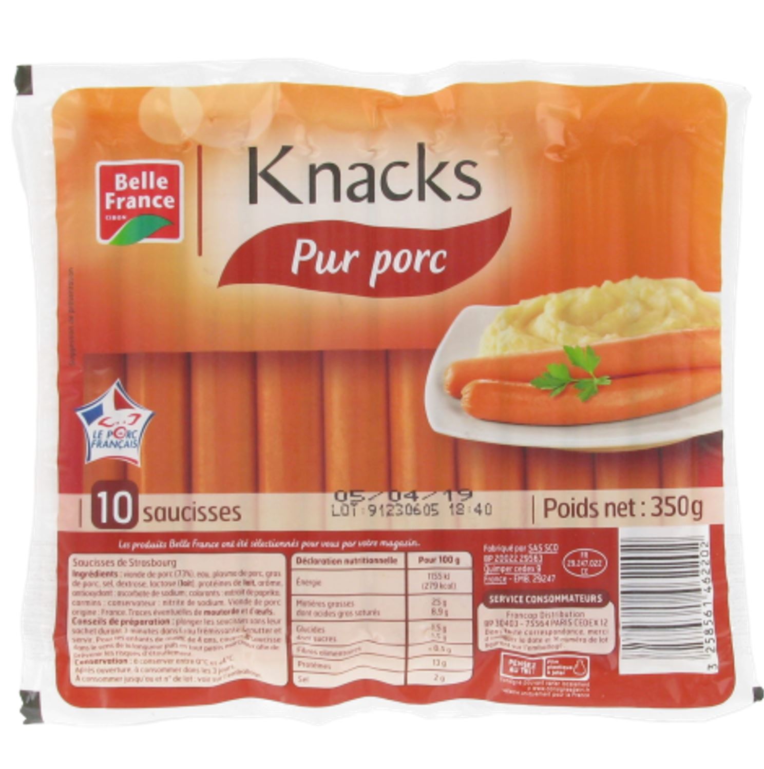 Knacki® Original 100 % Pur Porc - Herta - 350 g (10 x 35 g)