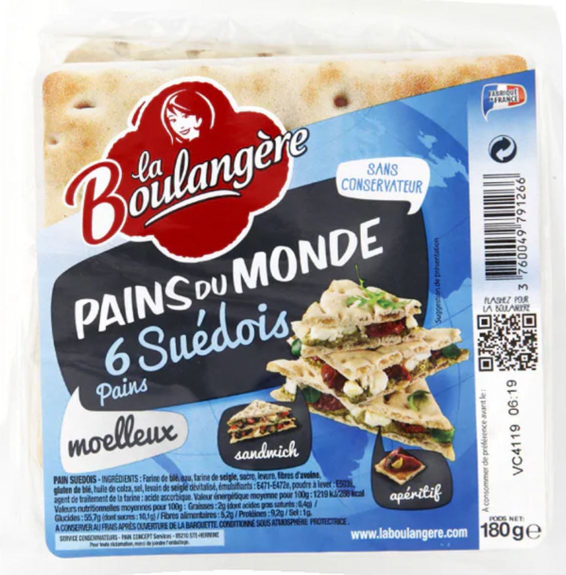 Pains panini nature - LA BOULANGERE - Carton de 40 sachets