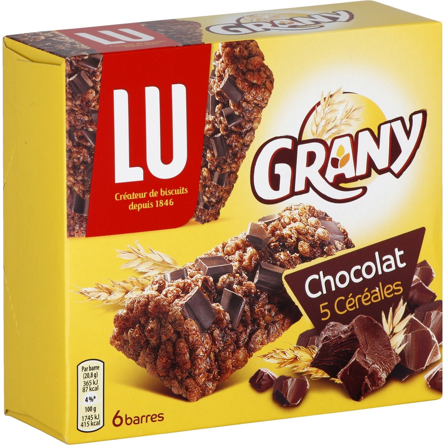6 barres Grany 5 céréales chocolat