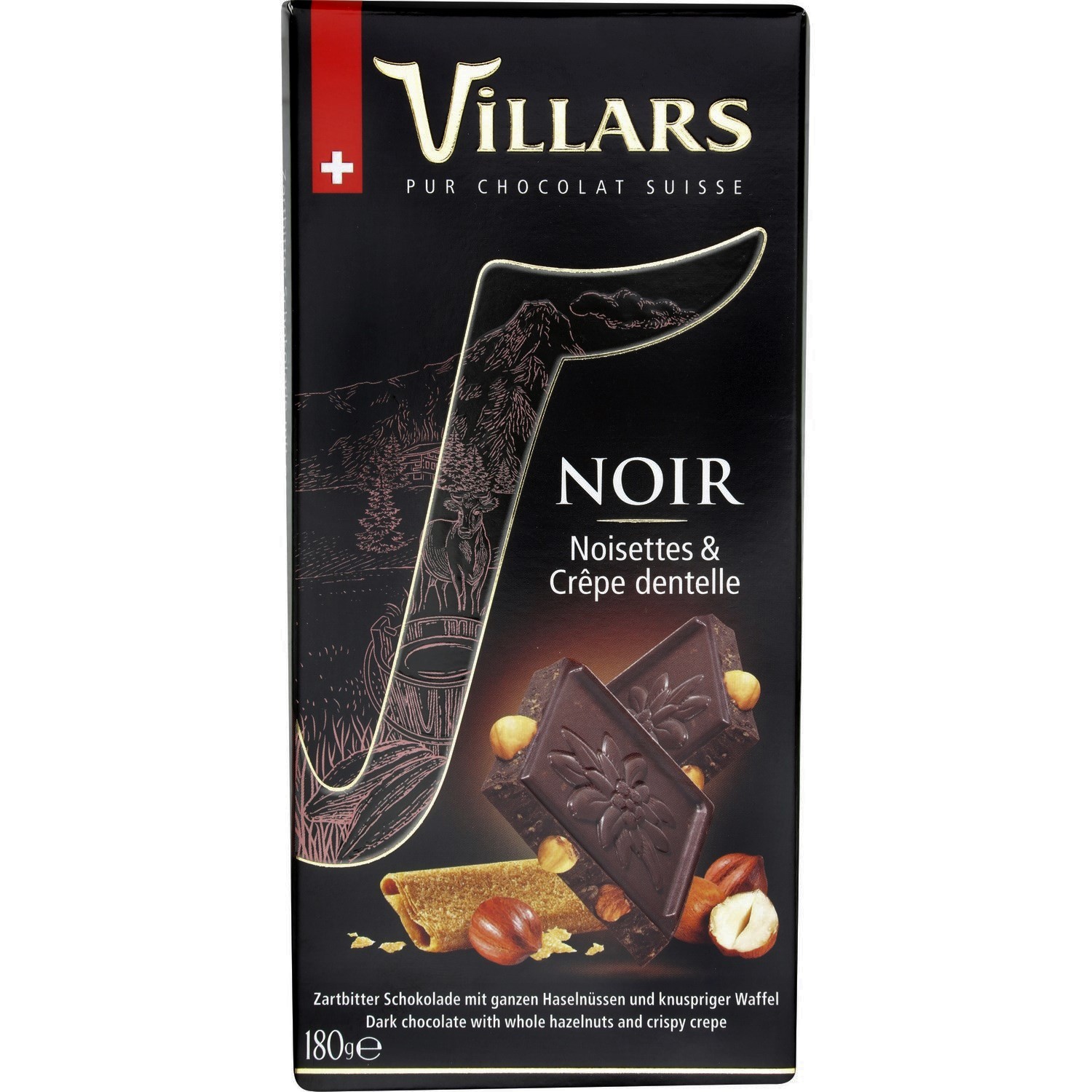 Pur chocolat Suisse Noir Noisettes & Crêpe dentelle